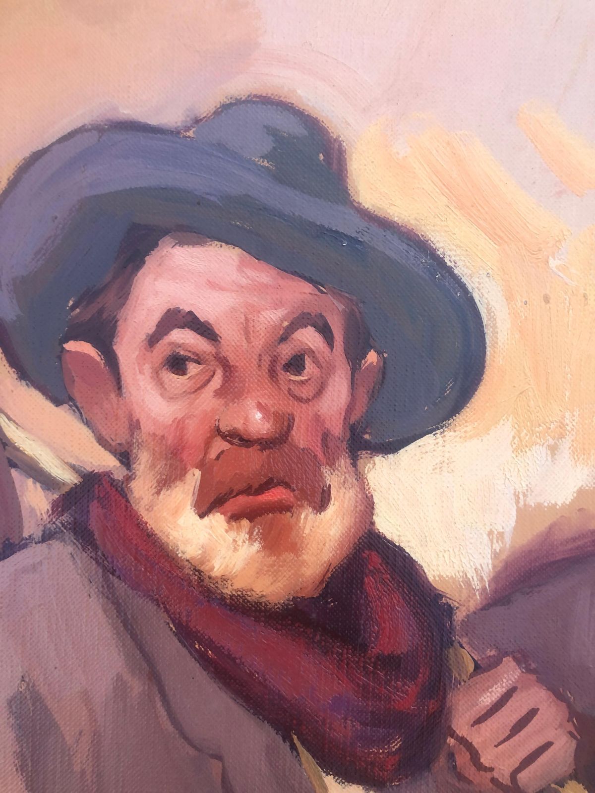 Albert Roca Spanish Figurative Travelers Genre Scene Oil Painting Character Study Modern Art C.1990 photo 1100.0