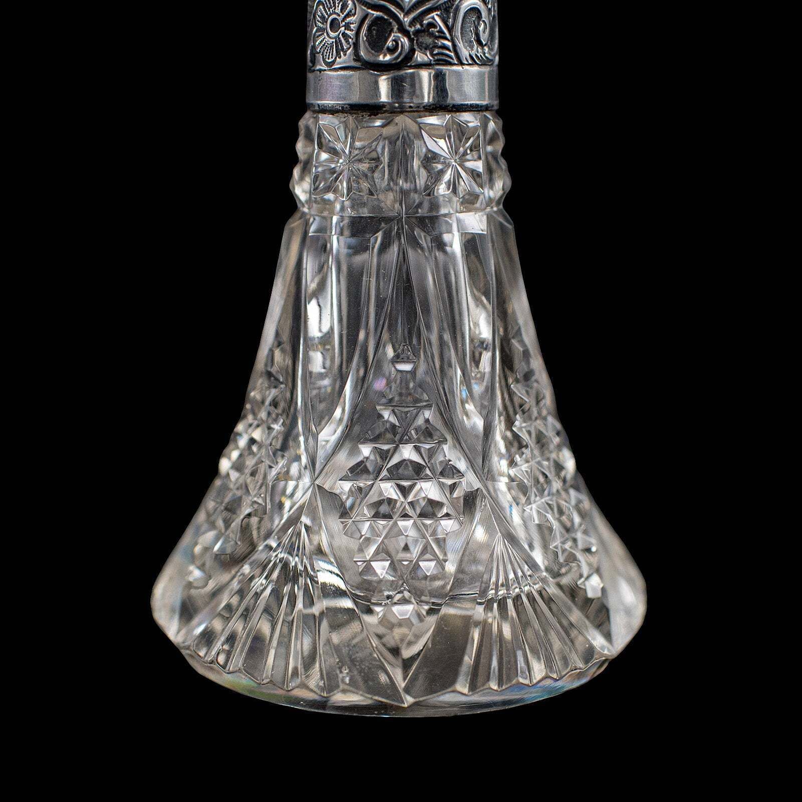 Home Decor Pair Of Small Antique Scent Bottles, English, Perfume Decanter, Silver Collar photo