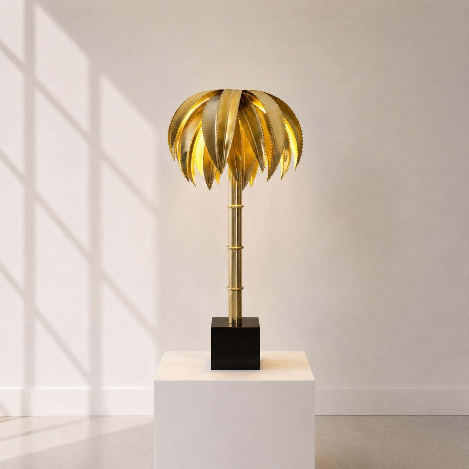 1970s French Brass Palm Tree Faux Bamboo Table Lamp In Style Of Maison Jansen photo vinterior