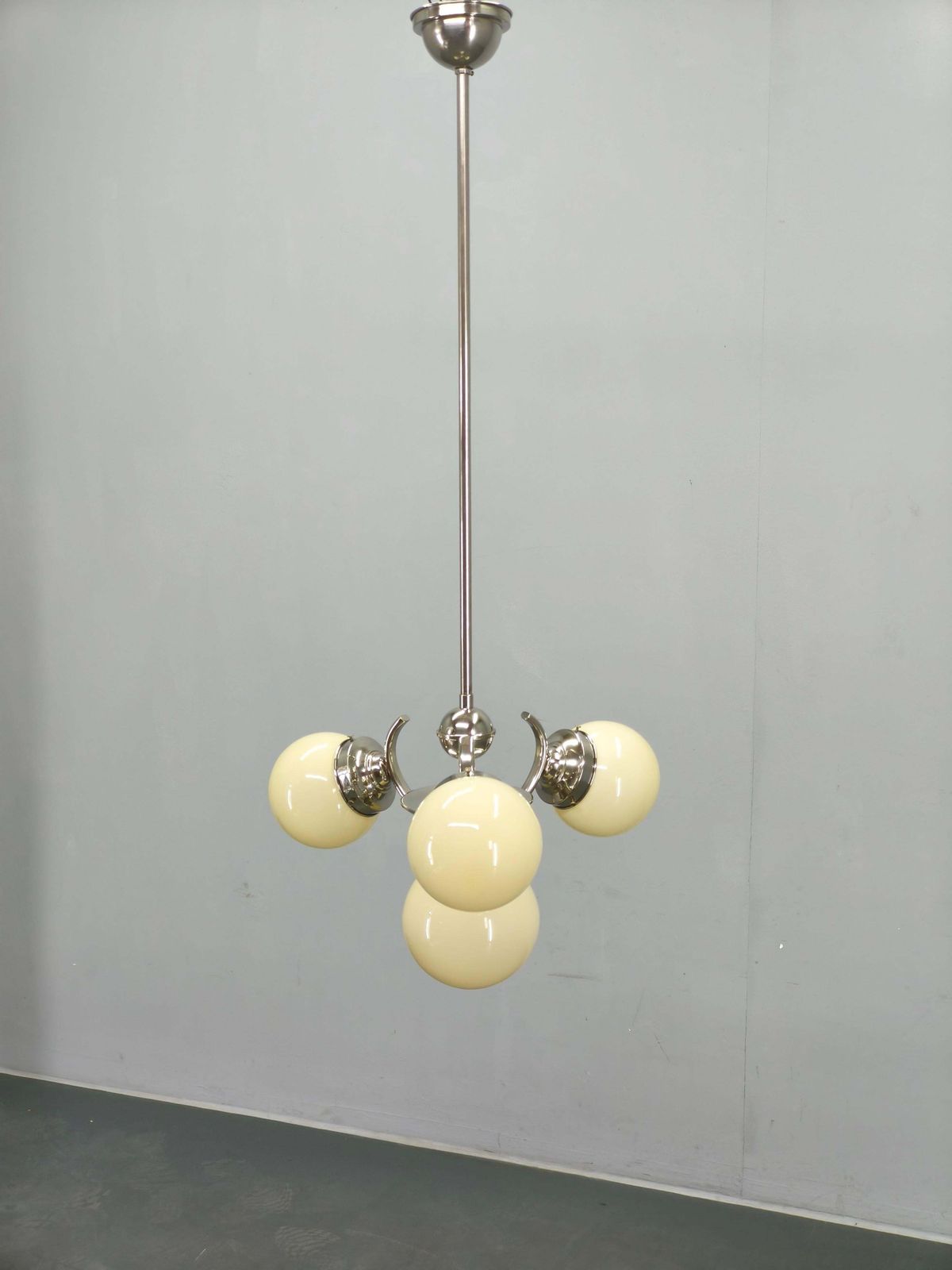 Bauhaus Globe Chandelier Czechoslovakia 1930s Chrome Pendant. photo for sale