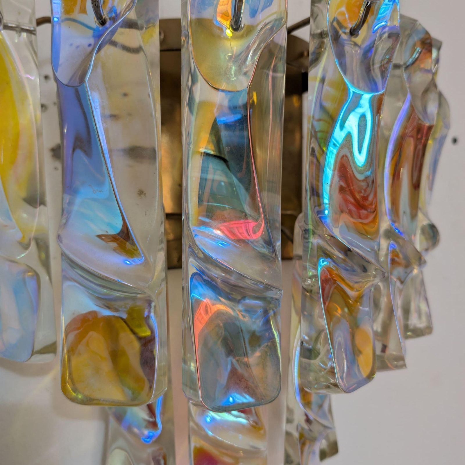 Pair Of Iridescent Wall Lights Murano Glass Sconces Vistosi Style, Italy, 1970s photo 2089.0