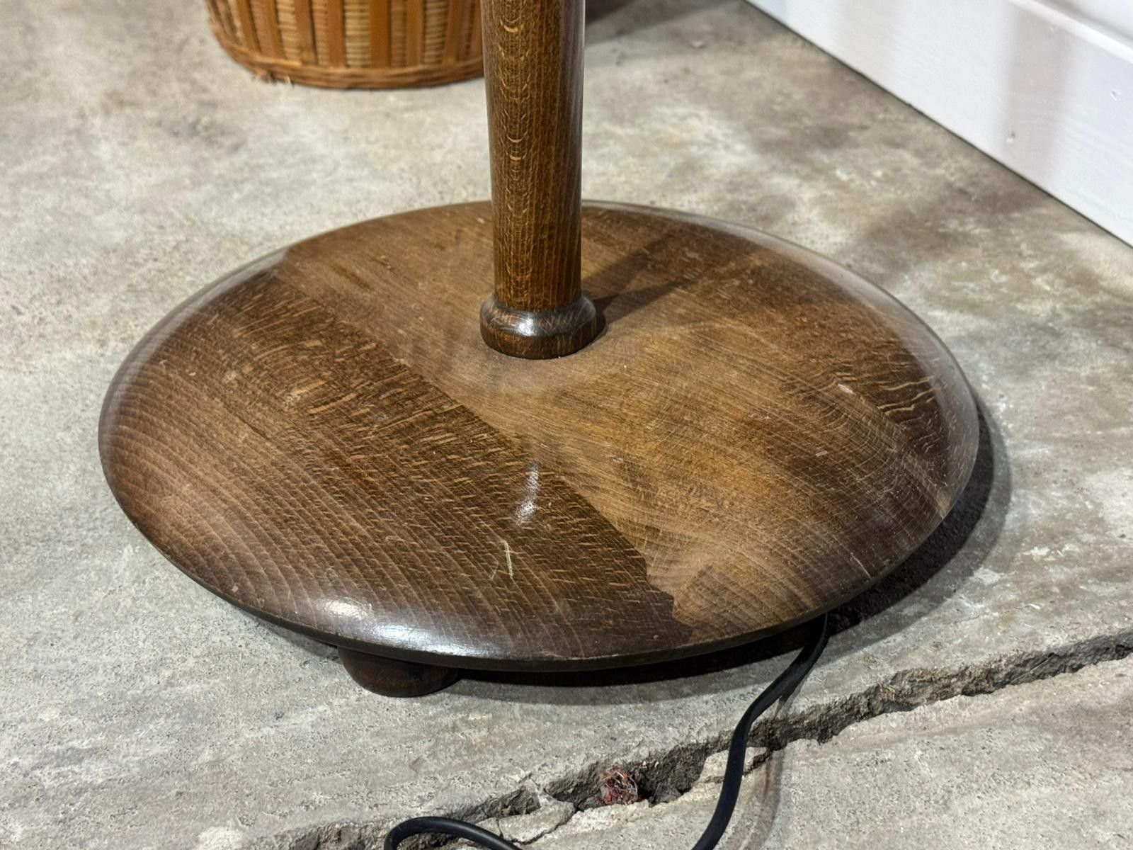 Vintage Mid Century Standard Lamp Floor Light Wood Oak Pebble Base Retro photo vintage
