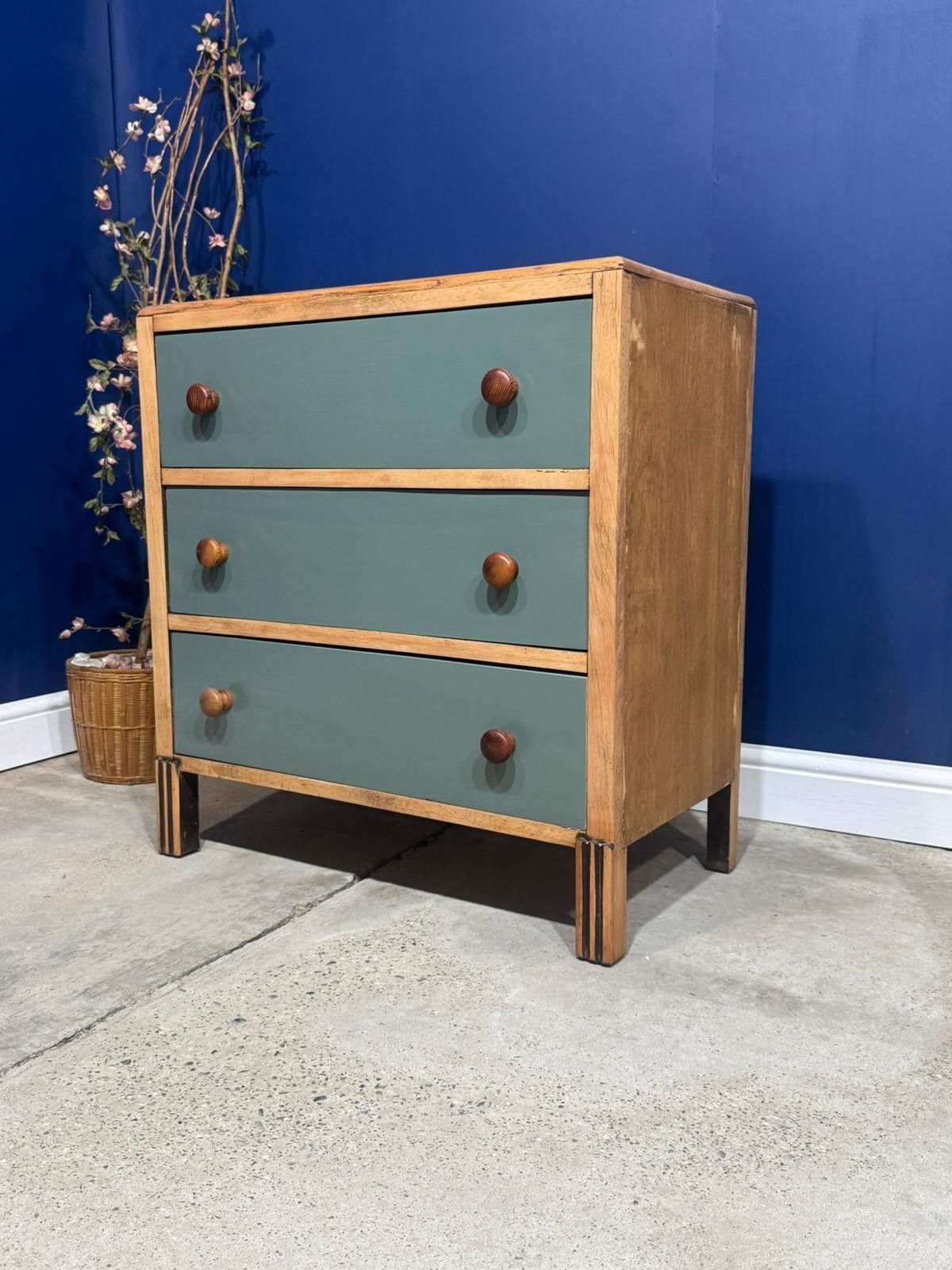 Vintage Oak Chest Of Drawers Art Deco Antique Bedroom Painted Sanded photo vinterior
