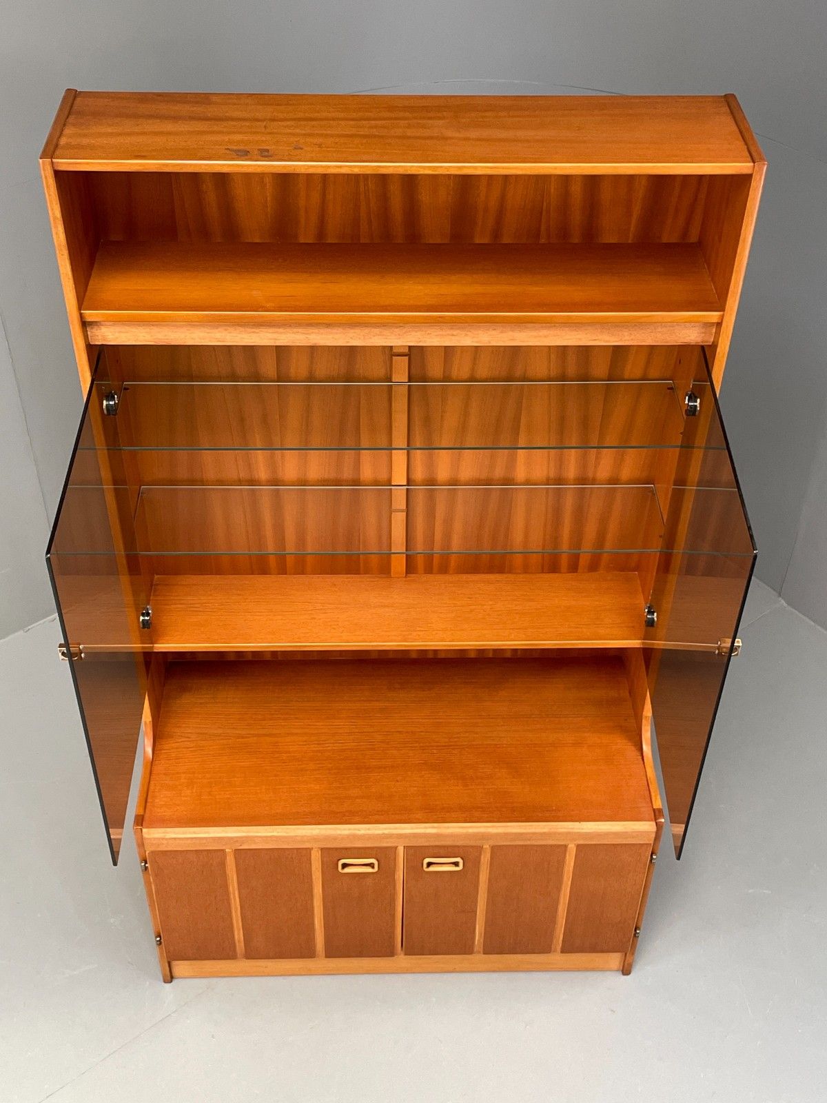 Vintage Teak Wall Unit Jentique 1970s Retro Shelving Glazed Eb11971 photo Furniture