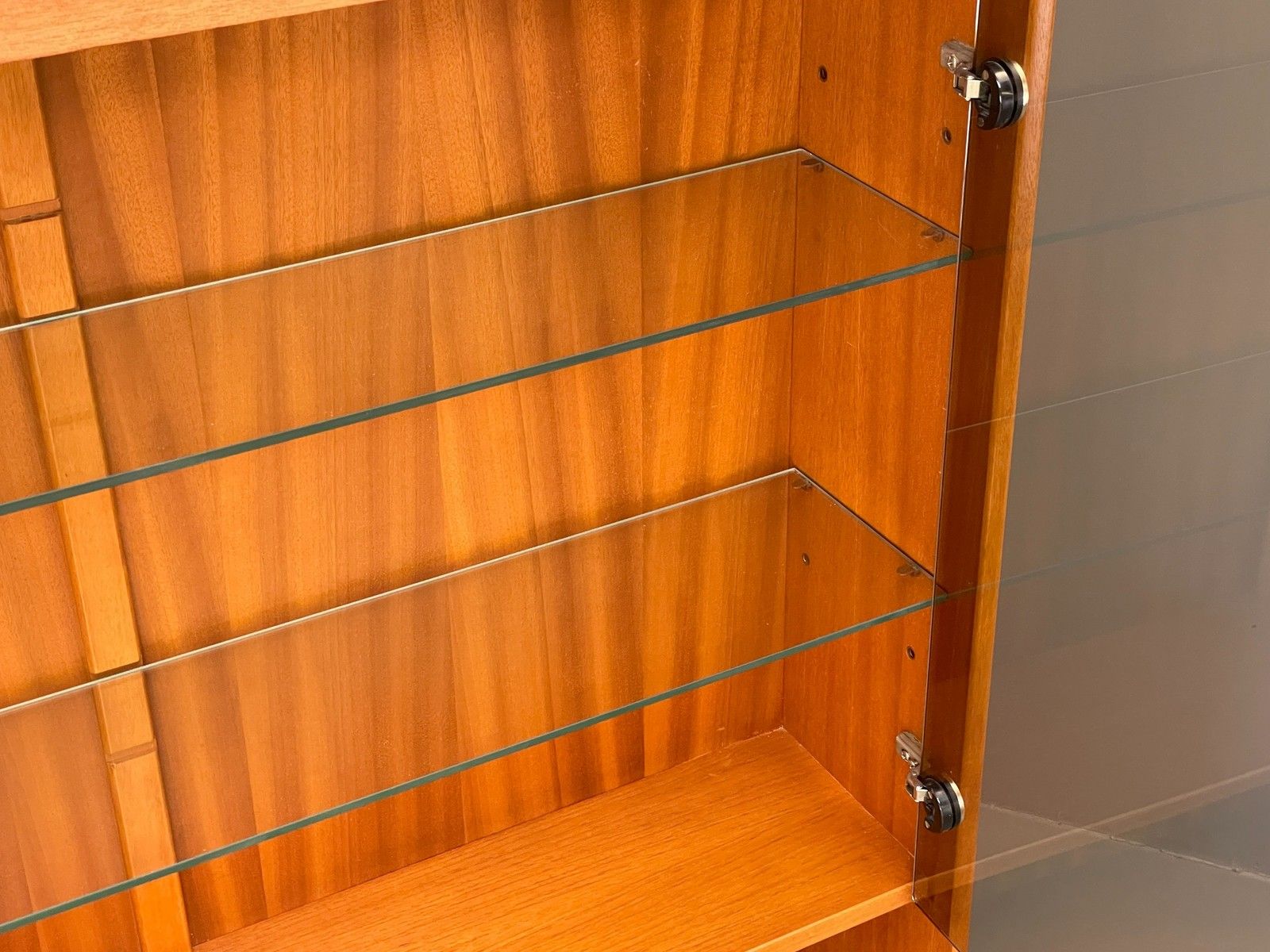 Vintage Teak Wall Unit Jentique 1970s Retro Shelving Glazed Eb11971 photo vinterior