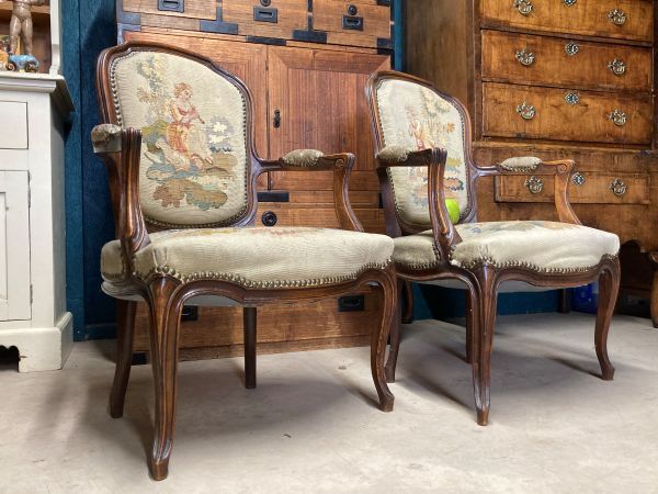 A Charming Pair Of French Antique Parlour Armchairs