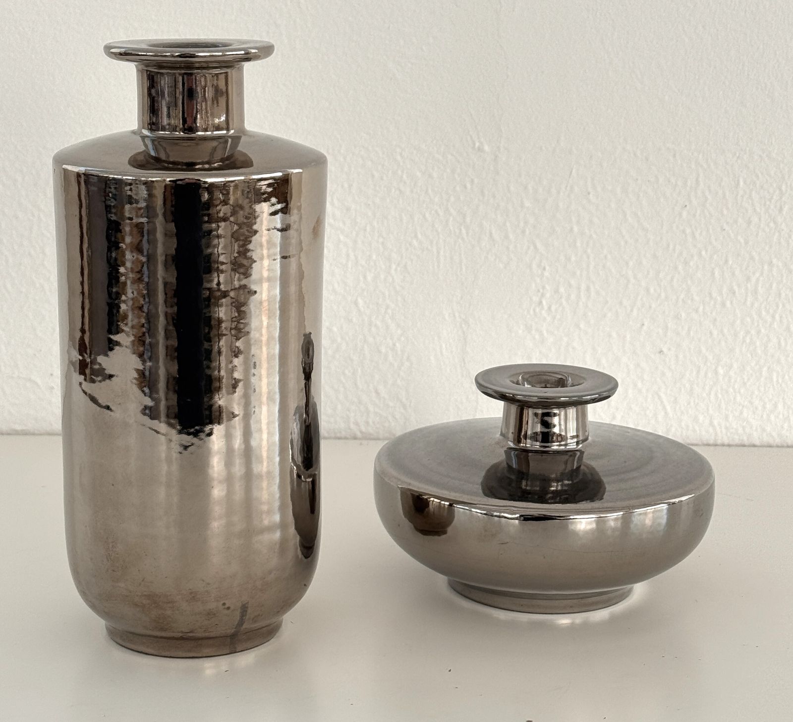 photo furniture Italian Ceramic Vase Metallic Chrome Silver By Aldo Londi For Bitossi