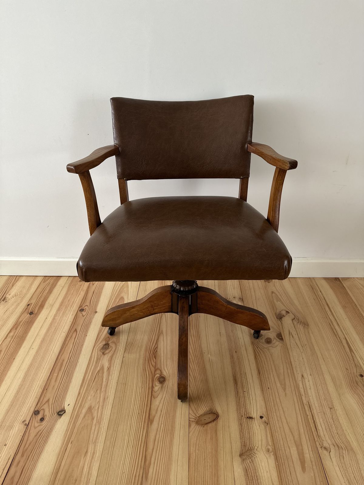Antique Oak Captain's Swivel Chair photo for sale