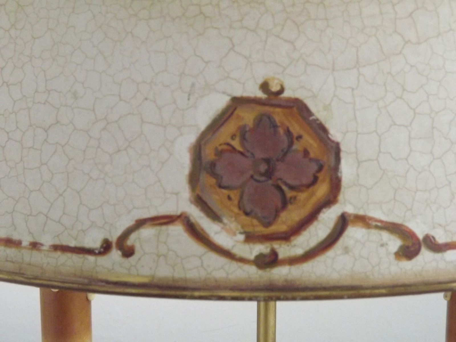 Franse Empire Messing Boulotte Tafellamp met 2 Lichtpunten en Handgeschilderd Bloemendecor photo buy