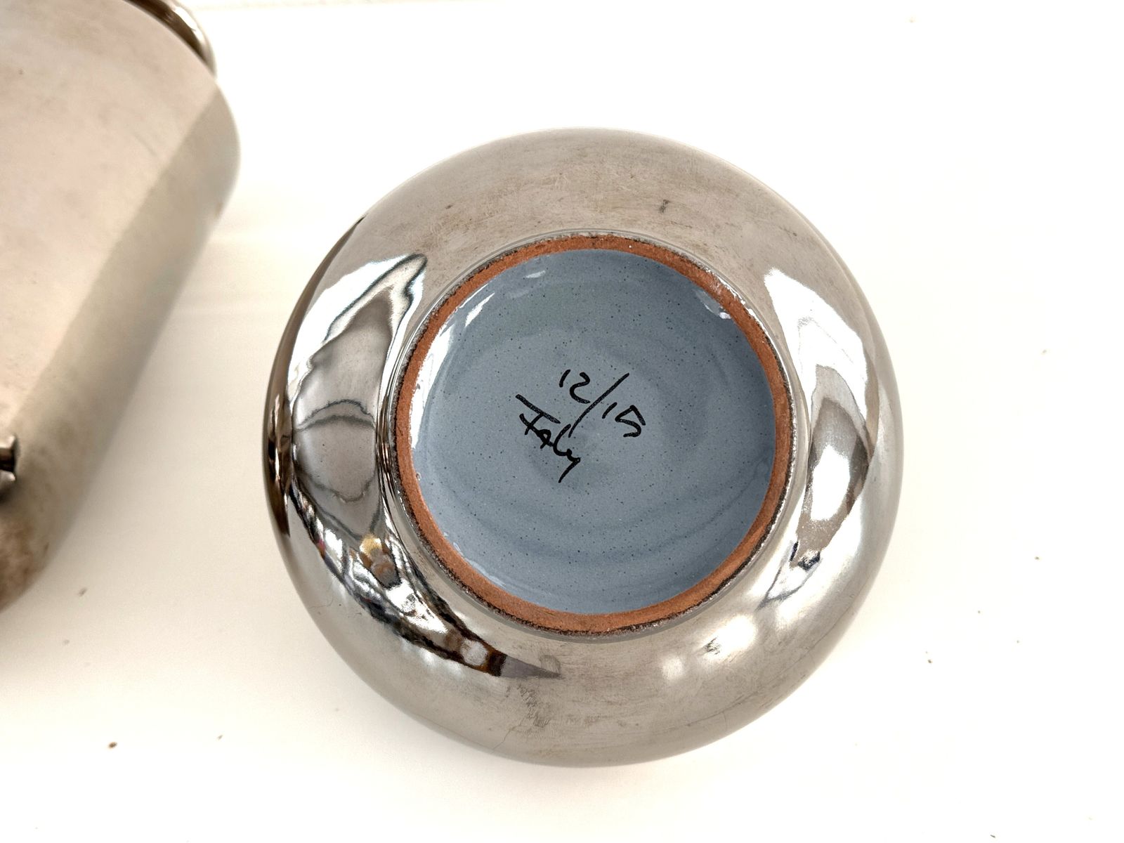 Italian Ceramic Vase Metallic Chrome Silver By Aldo Londi For Bitossi, 1960s photo 740.0