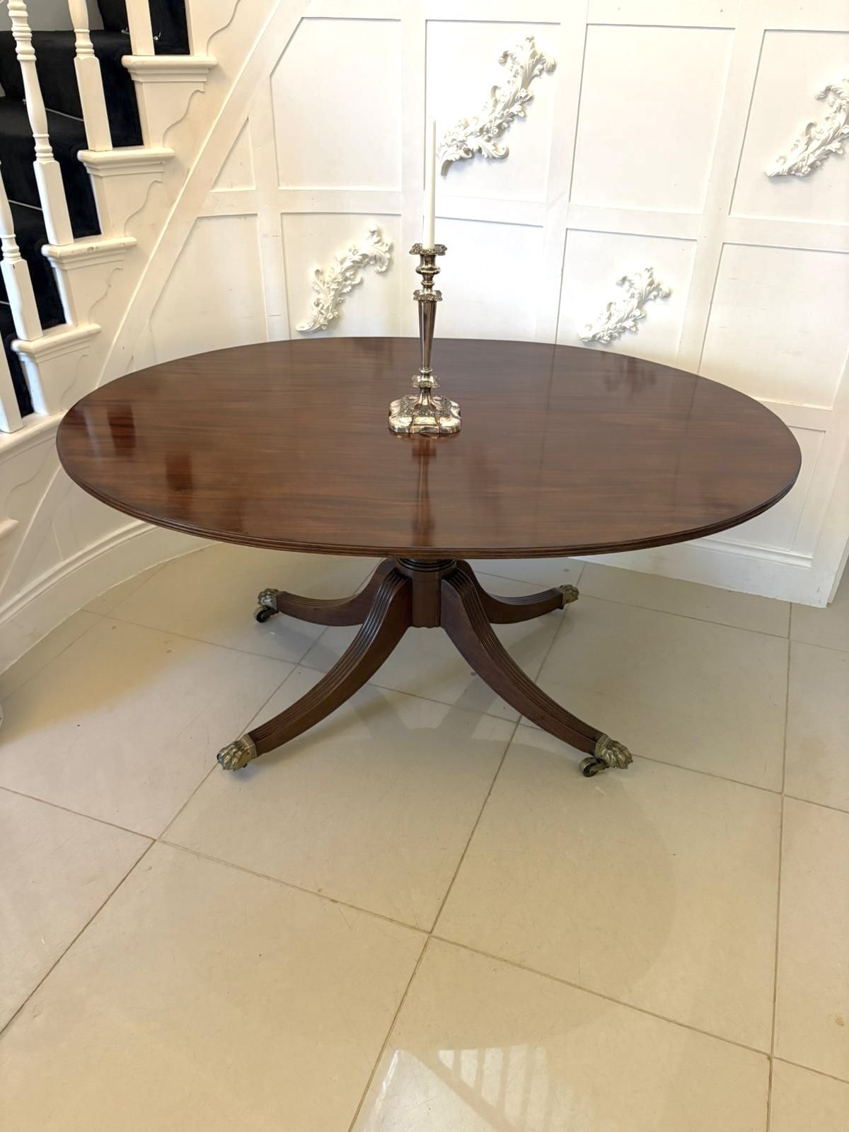 Antique English 19th Century Oval Tilt Top Figured Mahogany Dining Table 6 Seater photo for sale