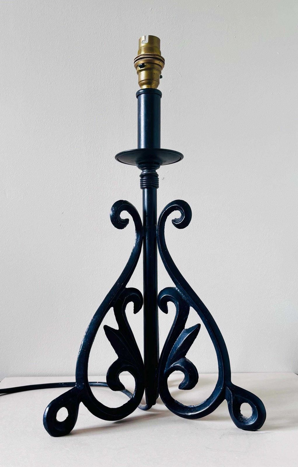 Vintage Wrought Iron Table Lamp Base | Black Scroll Metal Lamp | Gothic French Country Decor photo 94.0