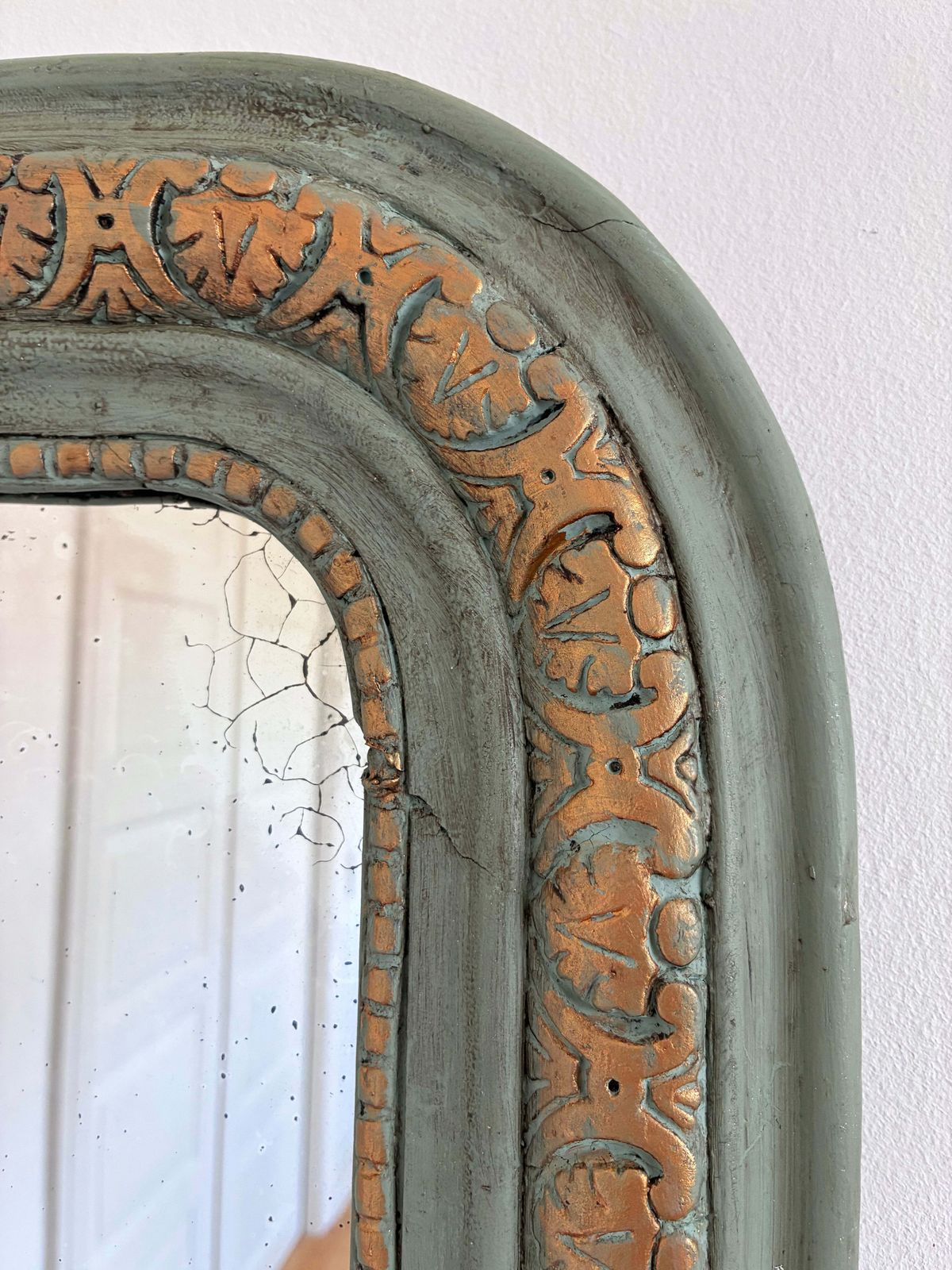 Large Antique French Louis Philippe Mirror – Green And Gold, Late 19th Century photo furniture
