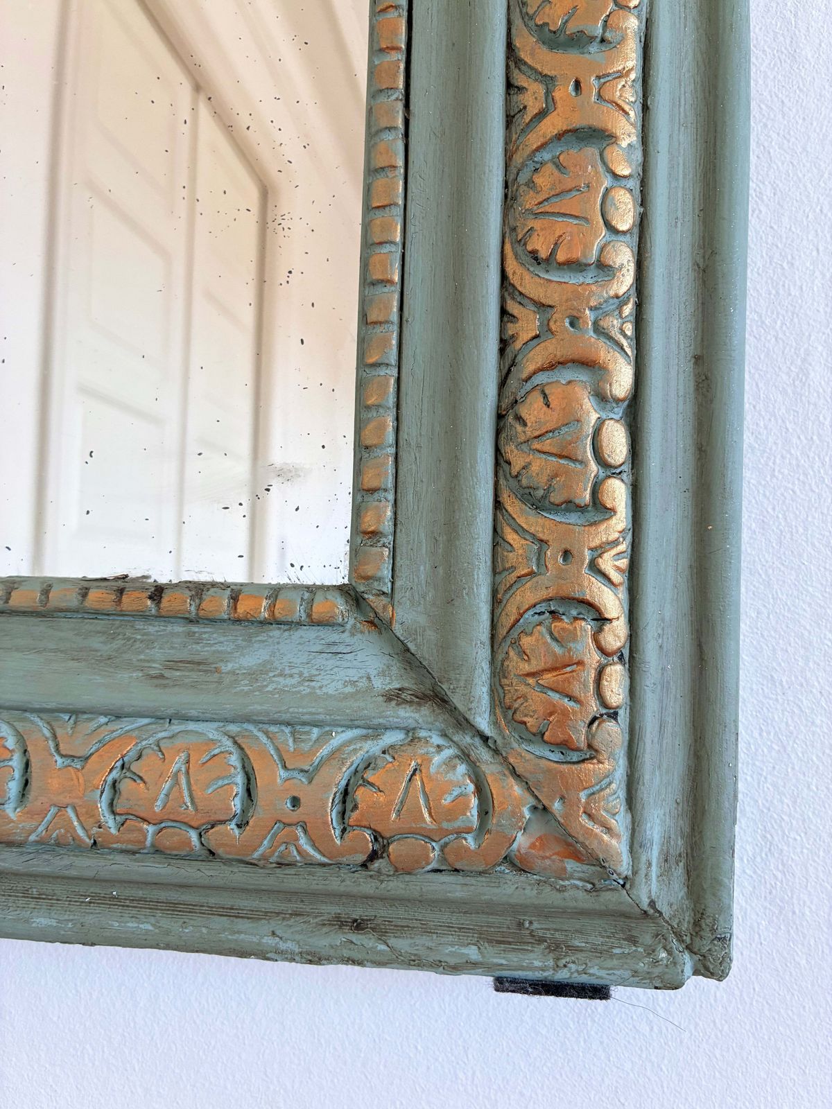 Large Antique French Louis Philippe Mirror – Green And Gold, Late 19th Century photo vinterior