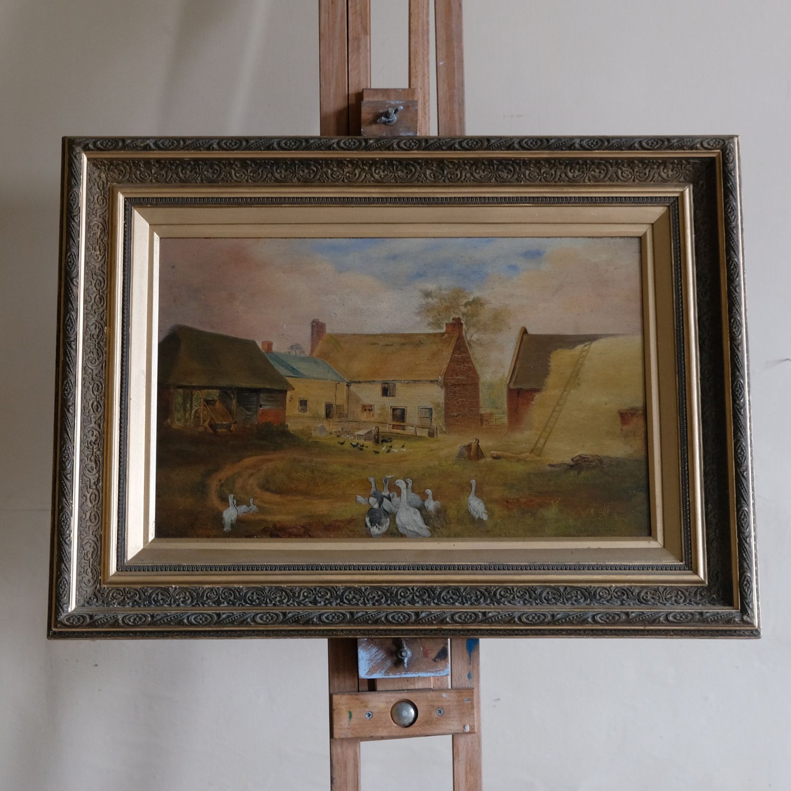 Early 20th Century Farmyard Scene With Geese, By A J Baker