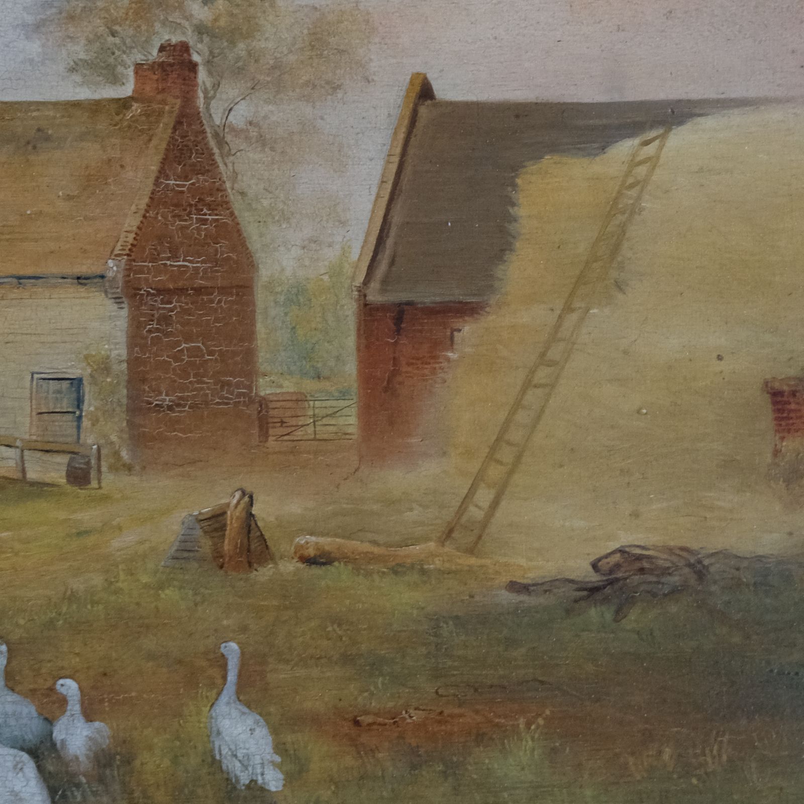 Early 20th Century Farmyard Scene With Geese, By A J Baker photo vintage