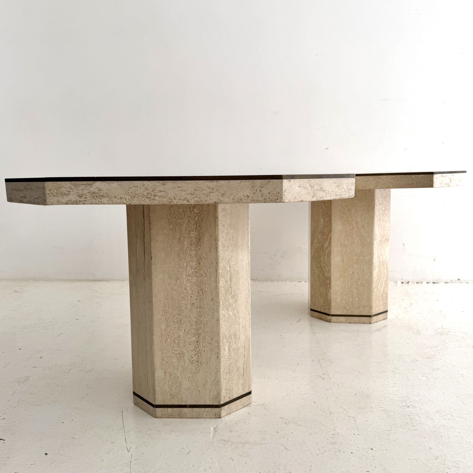 A Pair Of 1970s Brass & Travertine Willy Rizzo Side Tables photo for sale