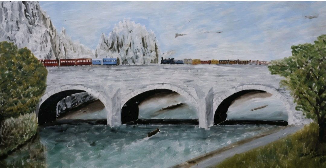 photo furniture 1965 Folk Art Railway Oil Painting Fred C Causton