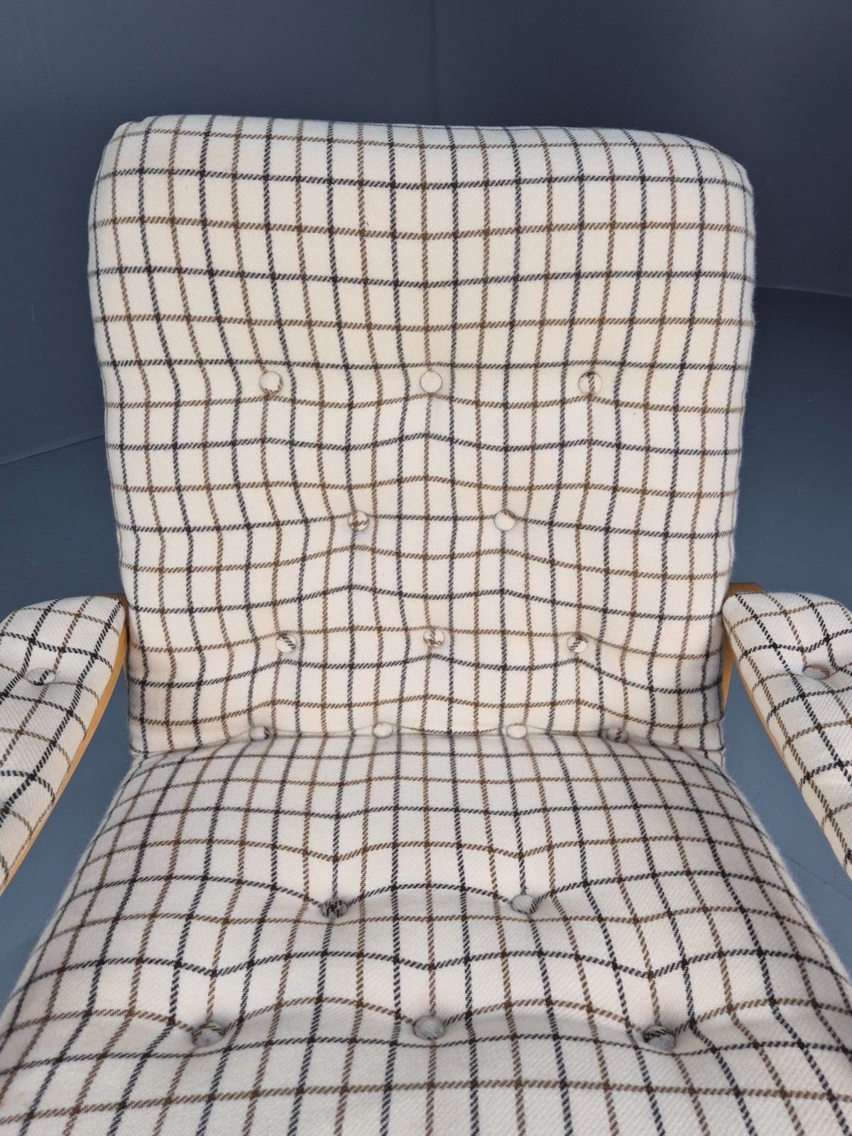 Vintage Bentwood Lounge Chair Danish Cream Wool Check 1980s Retro Eb10334 Mben photo vintage
