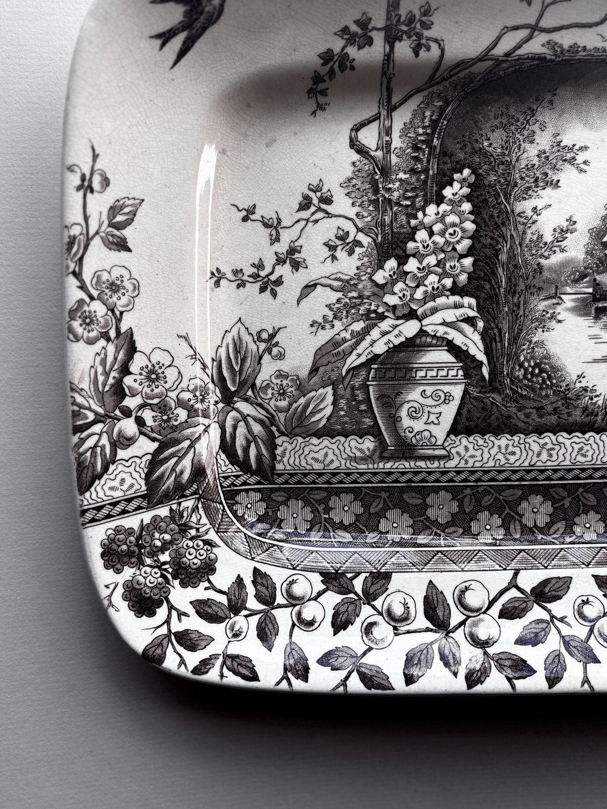 Antique Brown Transferware Platter, Hill Pottery Rustic Serving Dish, Victorian English Ceramic Tray, Country House Decor photo furniture