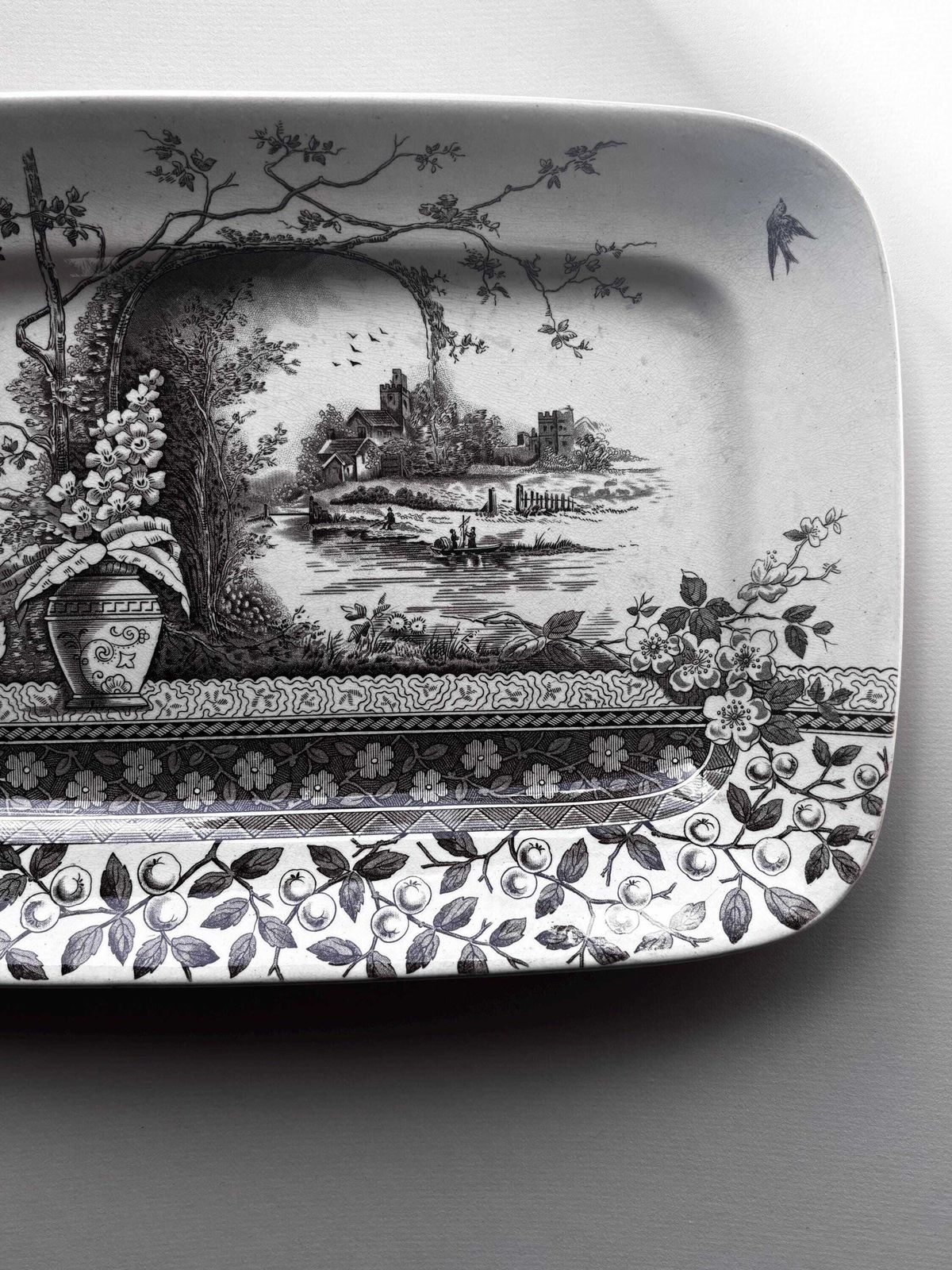 Antique Brown Transferware Platter, Hill Pottery Rustic Serving Dish, Victorian English Ceramic Tray, Country House Decor photo vintage