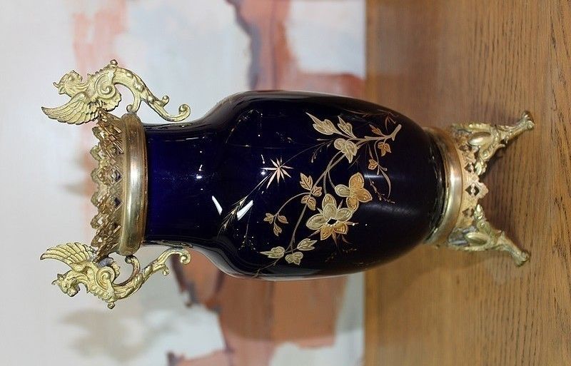 Pair Of Blue Porcelain Vases Lunéville 19th photo furniture