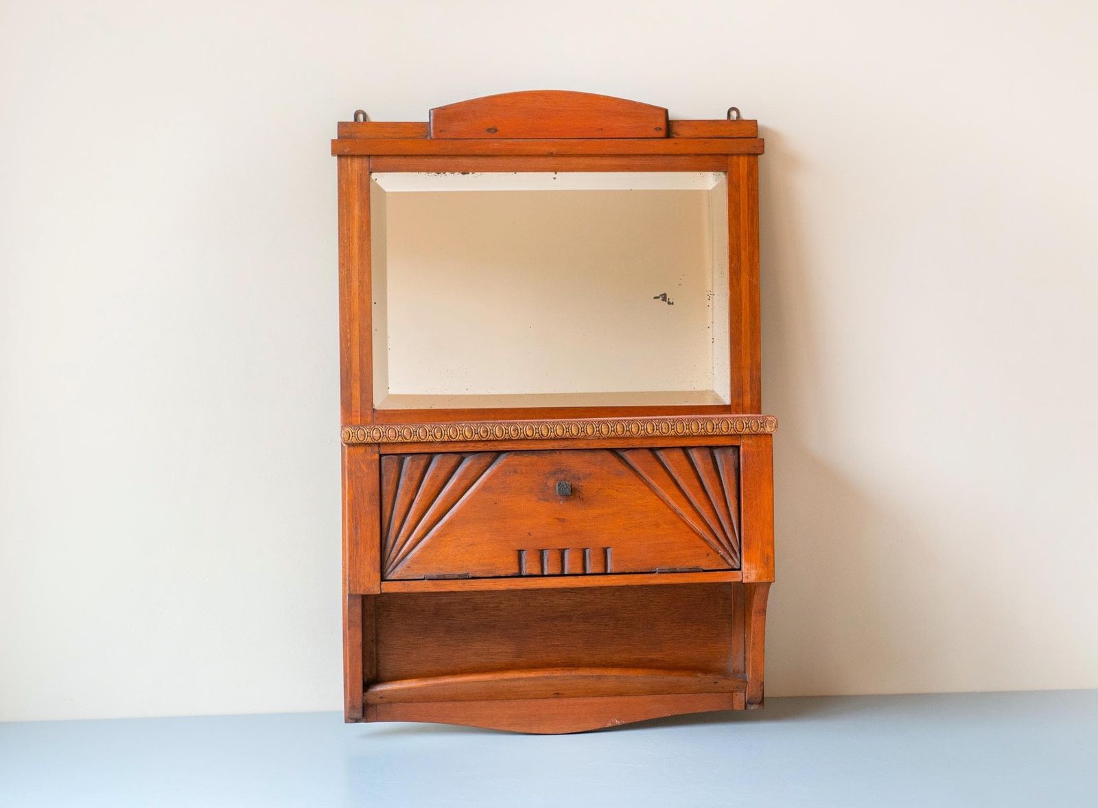 Antique Dutch Jugendstil Wall Cabinet   Geometric Oak Mirror Cabinet   Early Art Deco Influence photo 387.0
