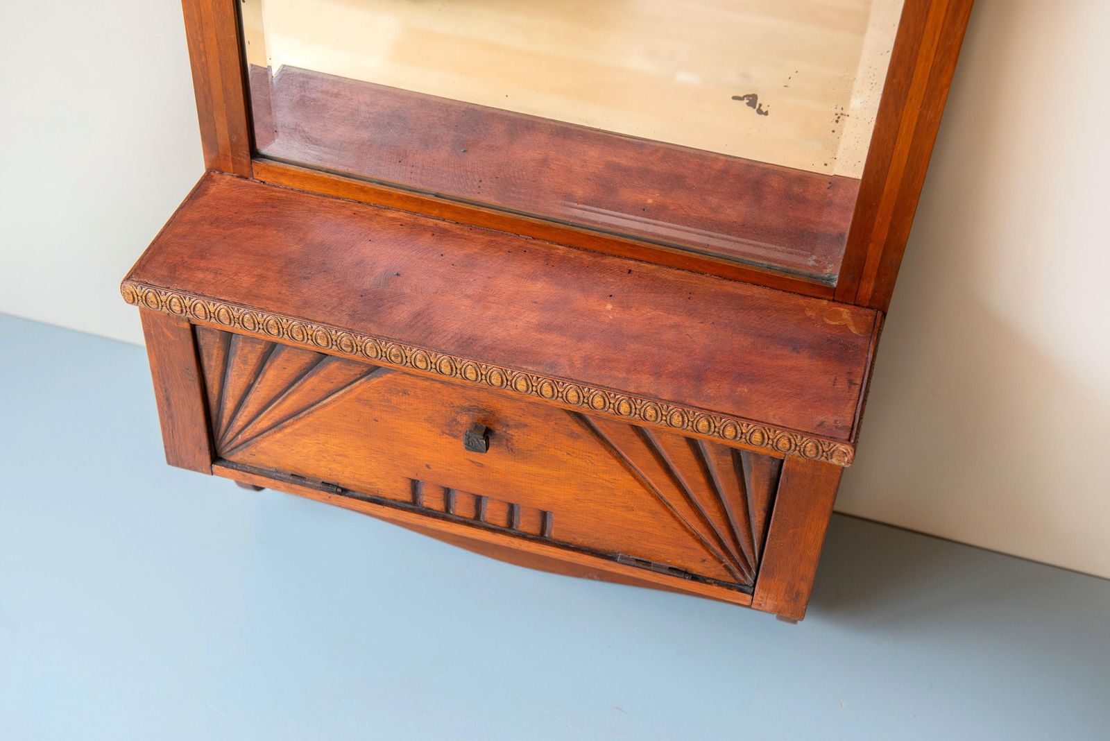 Antique Dutch Jugendstil Wall Cabinet   Geometric Oak Mirror Cabinet   Early Art Deco Influence photo buy