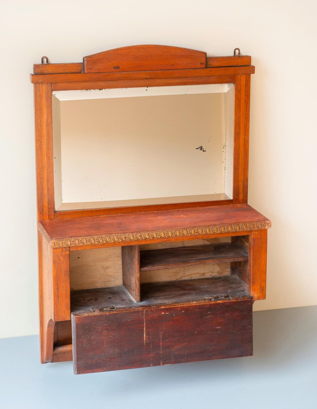 photo for sale Antique Dutch Jugendstil Wall Cabinet   Geometric Oak Mirror Cabinet   Early Art Deco Influence