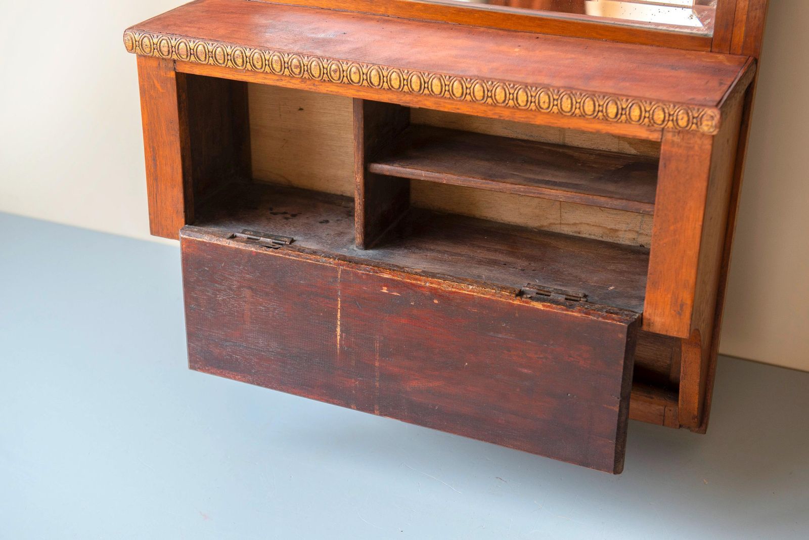 Furniture Antique Dutch Jugendstil Wall Cabinet   Geometric Oak Mirror Cabinet   Early Art Deco Influence photo