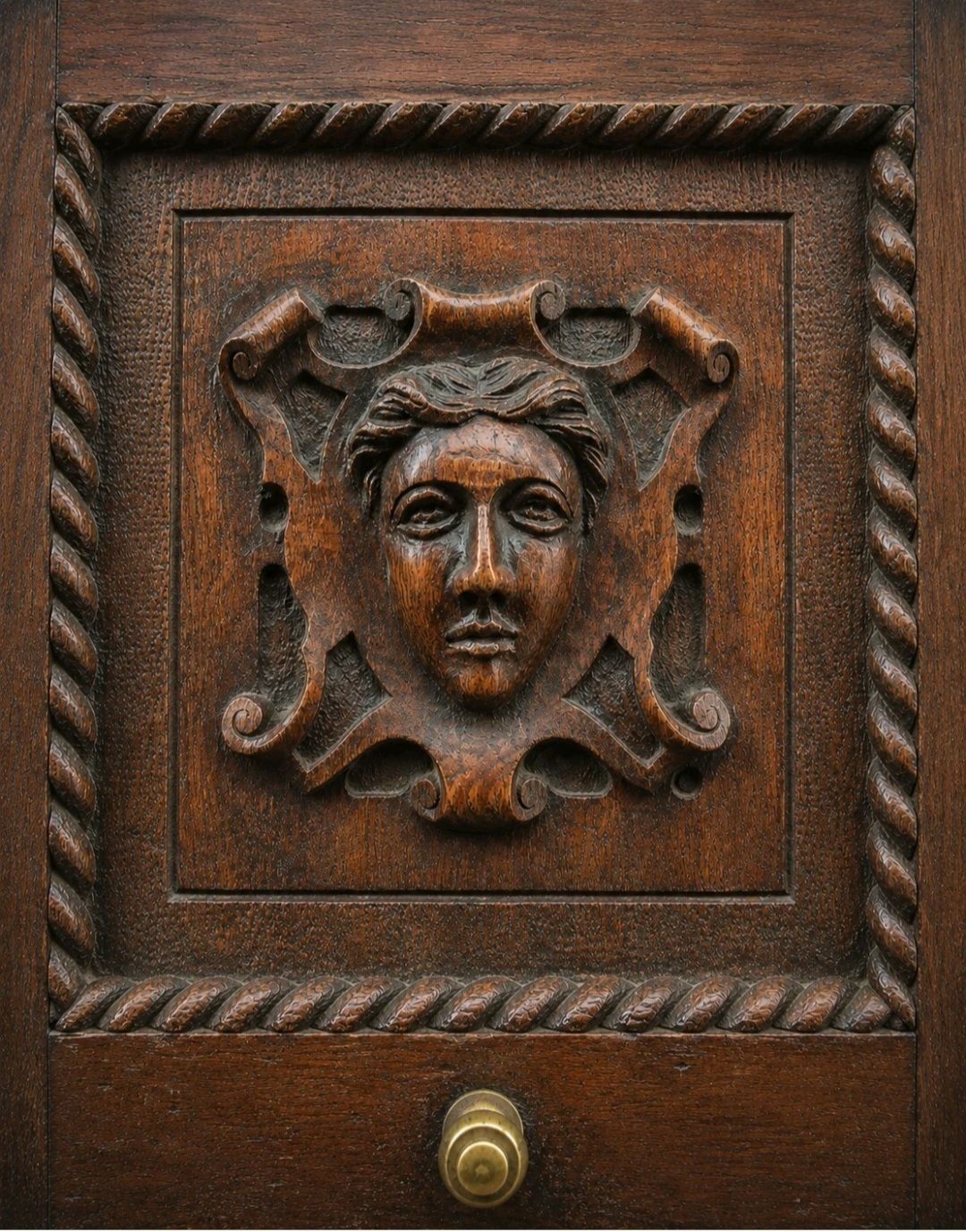 Rare Victorian Oak Coal Bucket Medusa Brass Handle