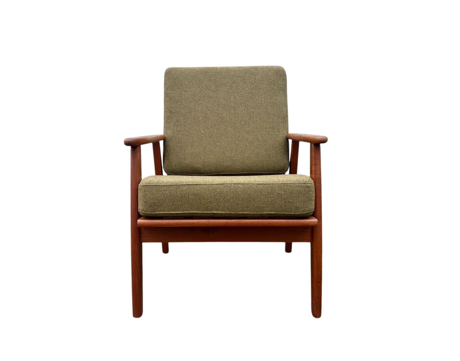 Furniture Danish Teak And Olive Green Wool Lounge Armchair Mid Century Chair 1960s photo