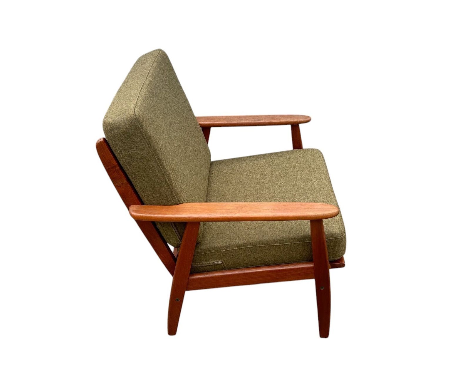 850.0 Danish Teak And Olive Green Wool Lounge Armchair Mid Century Chair 1960s photo