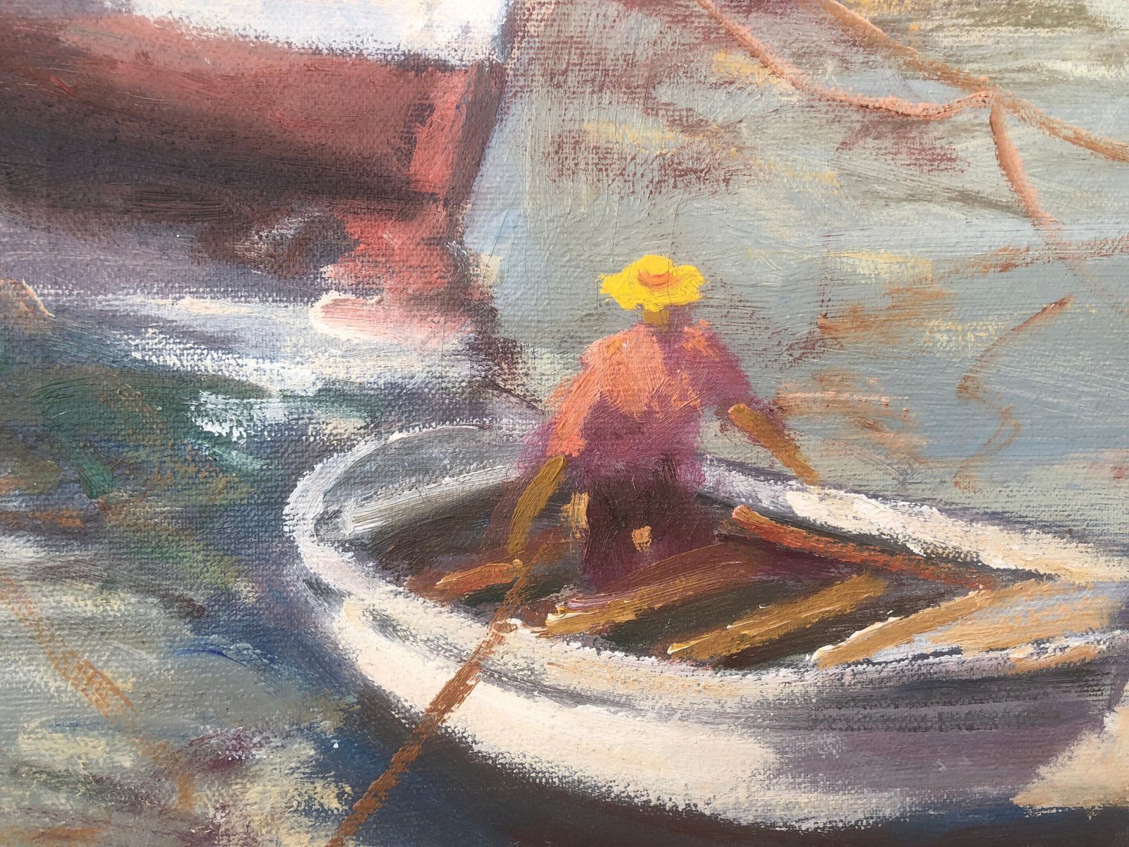 Francisco Carbonell Massabe Mediterranean Fishing Harbor Boats Coastal Spain Oil Canvas Painting Tarragona C.1995 photo vinterior