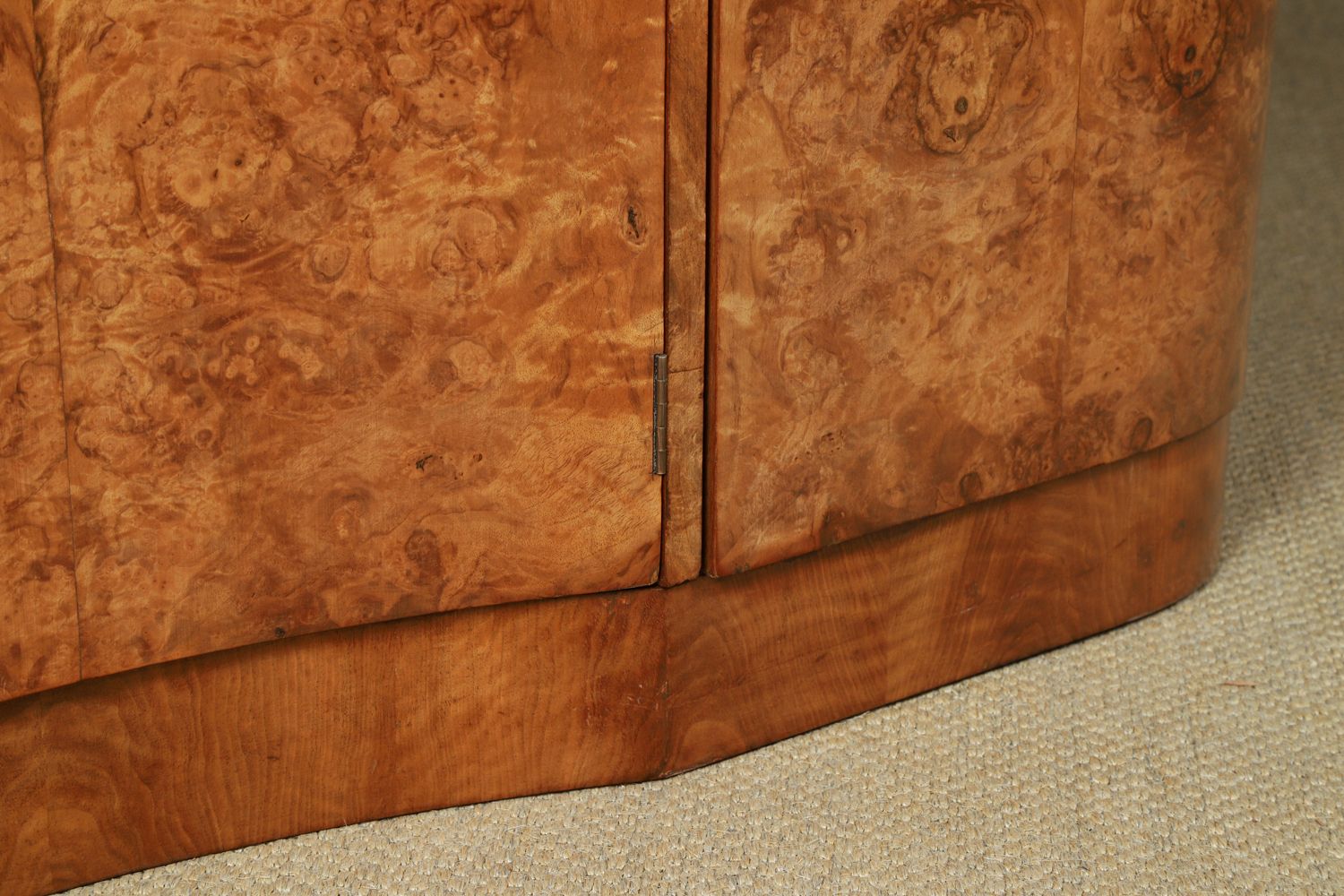 4495.0 Large English Art Deco Burr Walnut Fitted Serpentine Armoire Wardrobe Closet (Circa 1930) photo