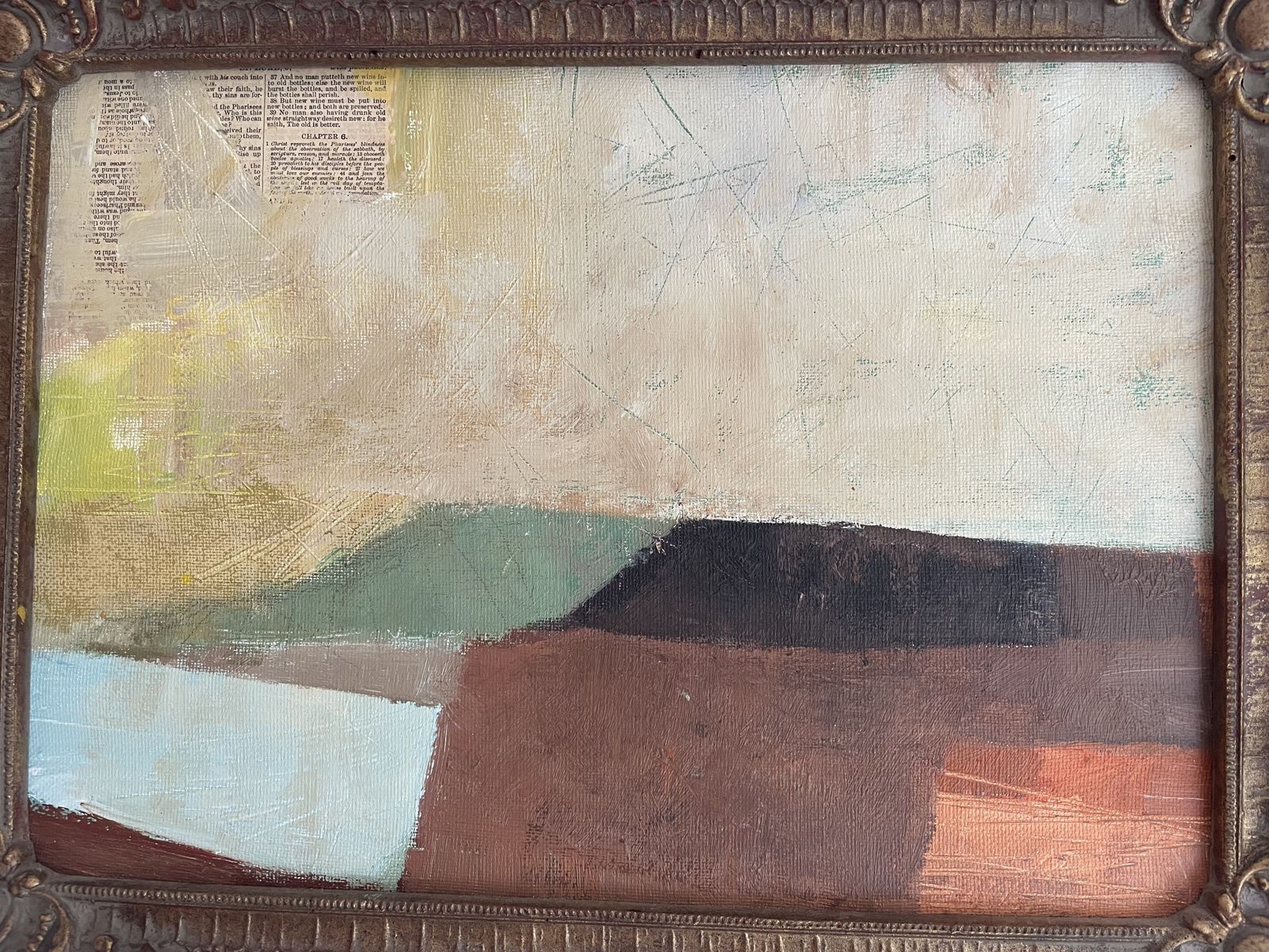 The Ridge.                        Painting In Acrylic And Collage In Vintage Frame. photo furniture