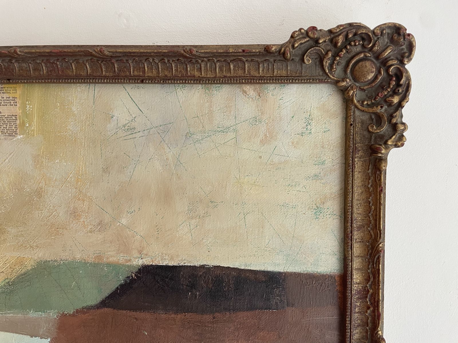 The Ridge.                        Painting In Acrylic And Collage In Vintage Frame. photo vinterior