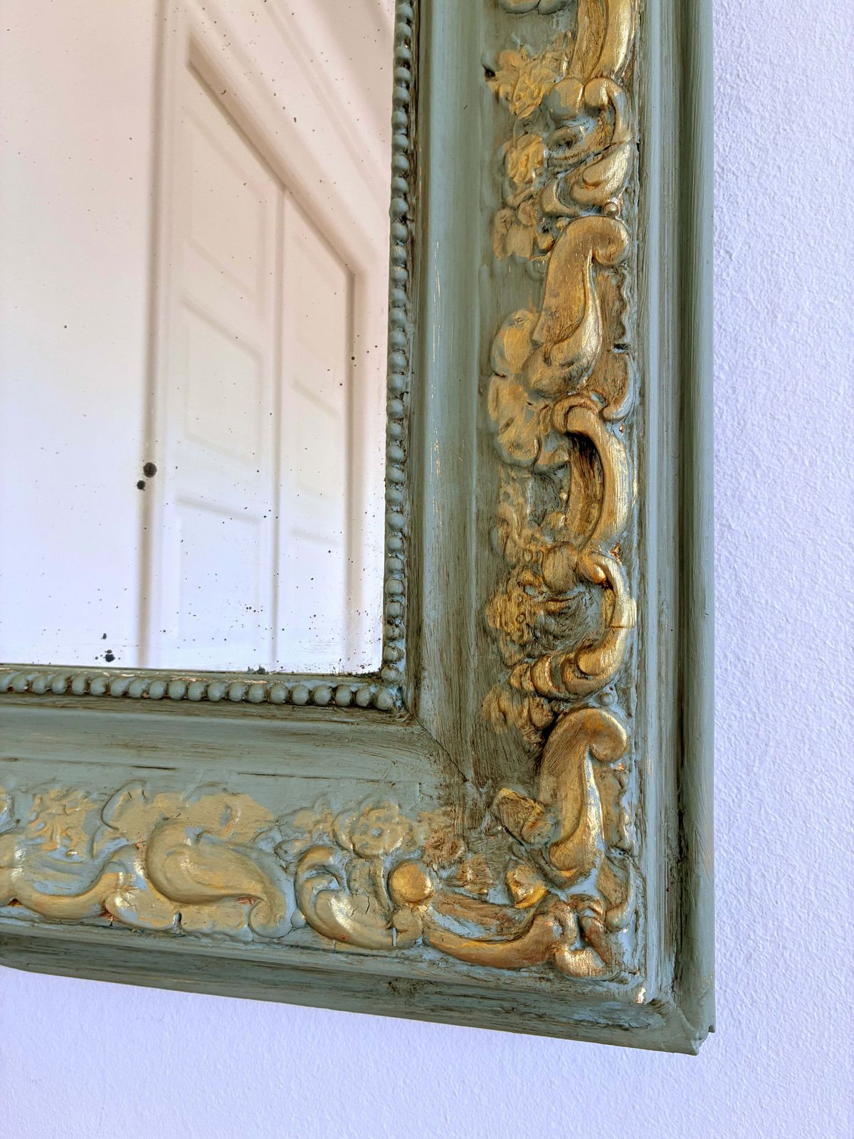 Large Antique French Louis Philippe Mirror – Green And Gold, Late 19th Century photo vinterior