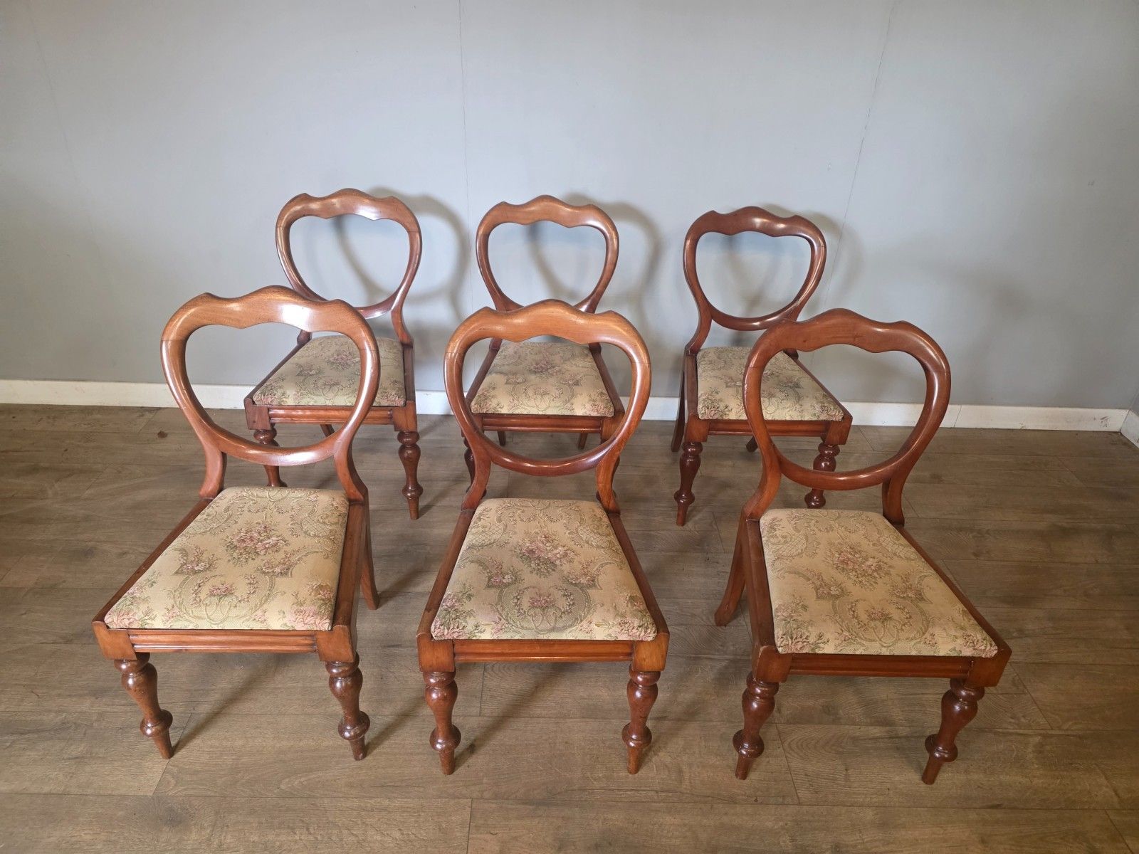 Antique Set Of 6 Victorian Mahogany Bloom Back Chairs 1880s photo Furniture