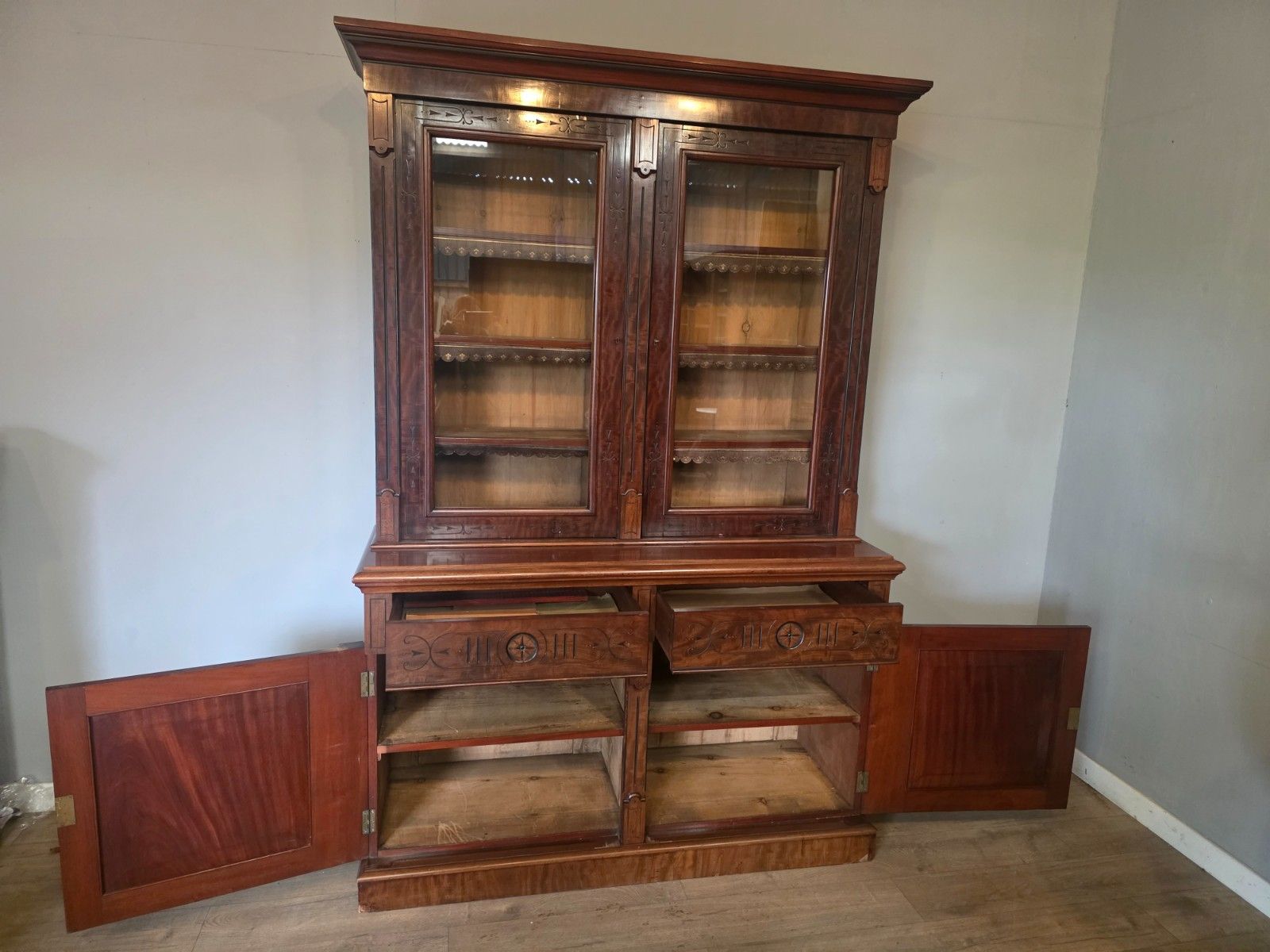 Antique Victorian Mahogany Bookcase On Cupboard 1880s photo 695.0