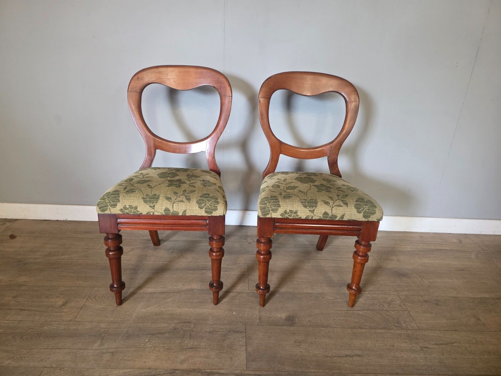 Antique Victorian Mahogany Bloom Back Pair Of Chairs
