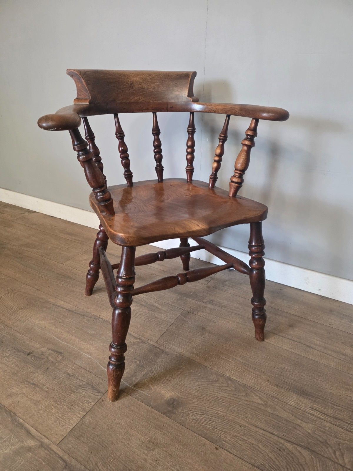 Antique Original Smokers Bow/Captains Chair Made From Elm 1890s photo for sale