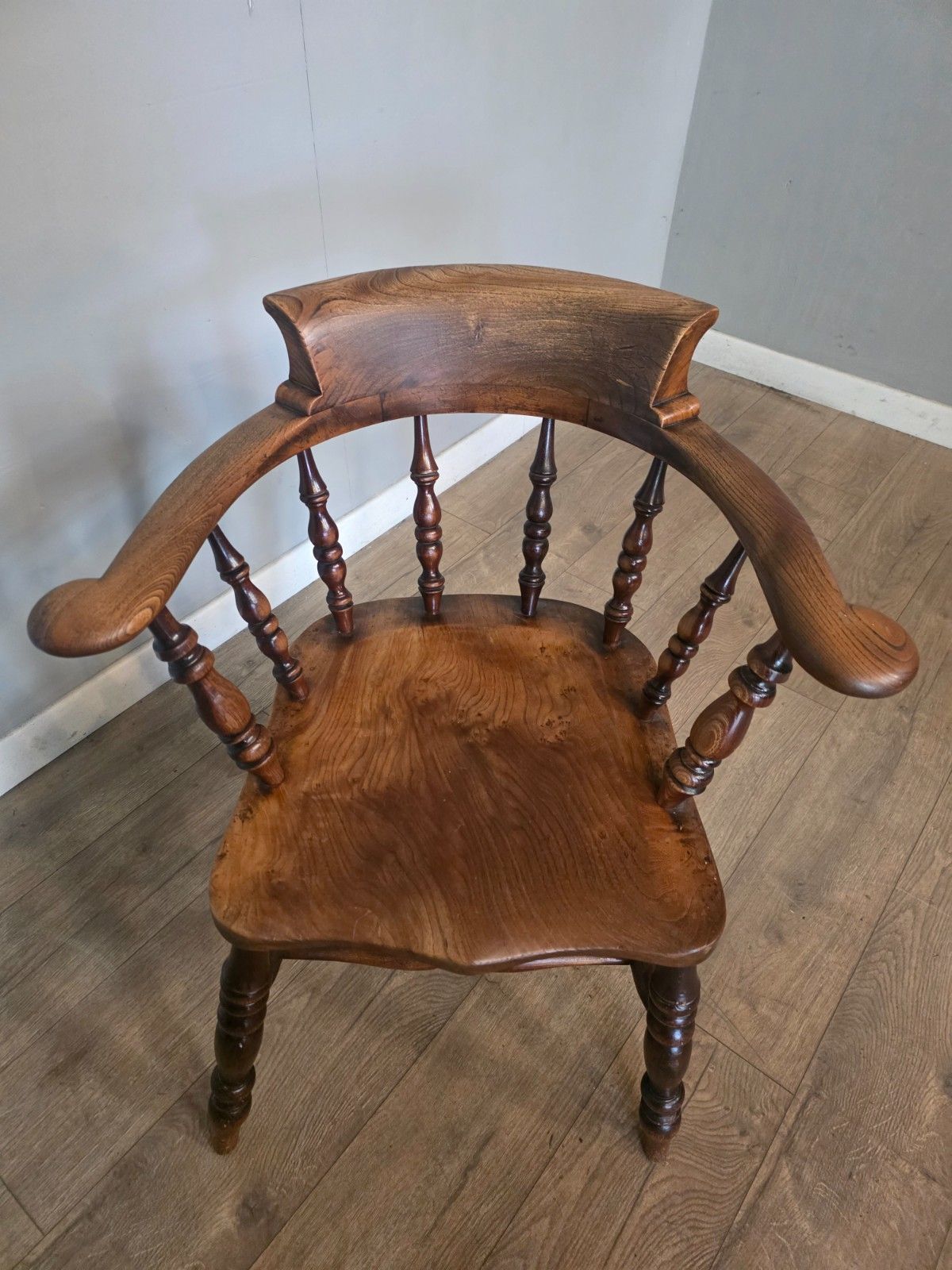 Furniture Antique Original Smokers Bow/Captains Chair Made From Elm 1890s photo