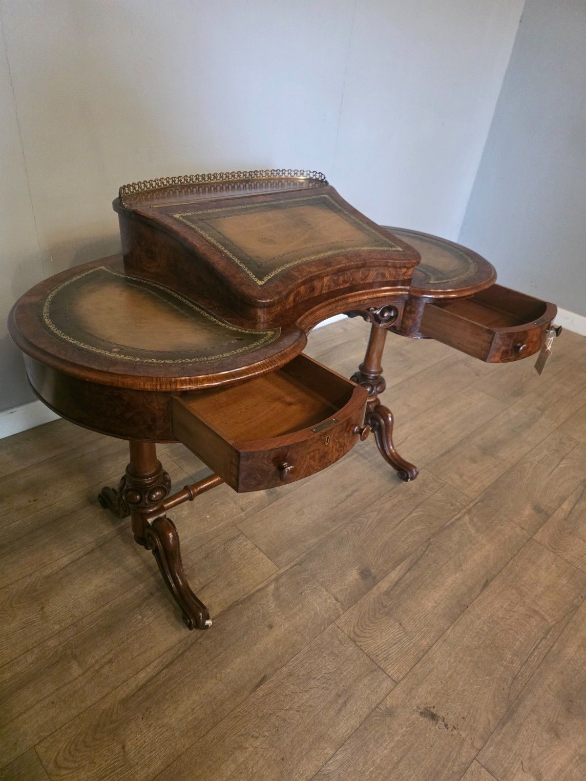 Antique Victorian Burr Walnut Writing Desk 1870s photo vinterior