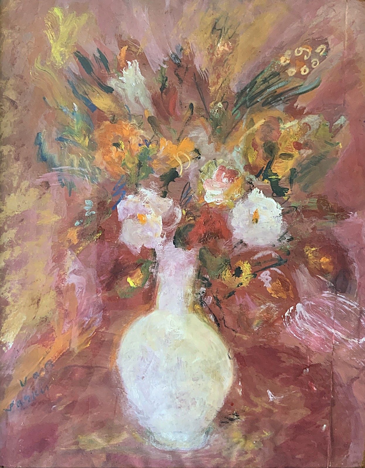 Still Life Floral Oil Painting Early 20th Century Antique Giltwood Frame photo for sale