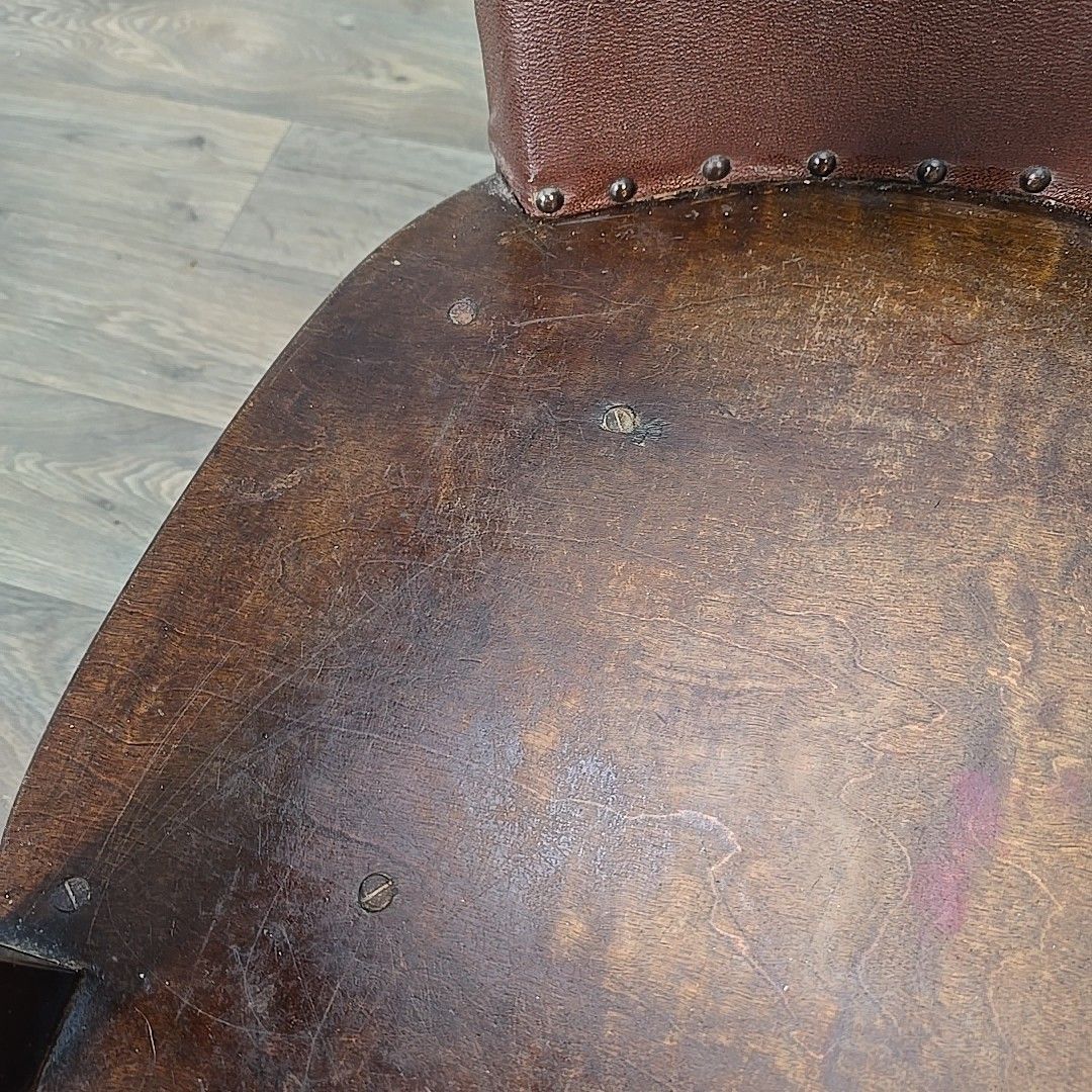 Furniture Vintage Art Deco Armchair Retro Wooden Chair Leatherette Panel Low Seat Mcm photo