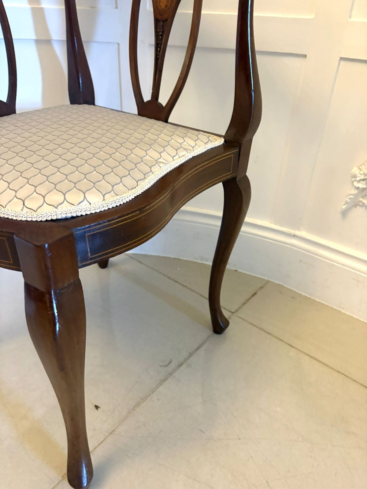 Antique Early 20th Century Inlaid Mahogany Corner Chairs Set Of 4 photo for sale