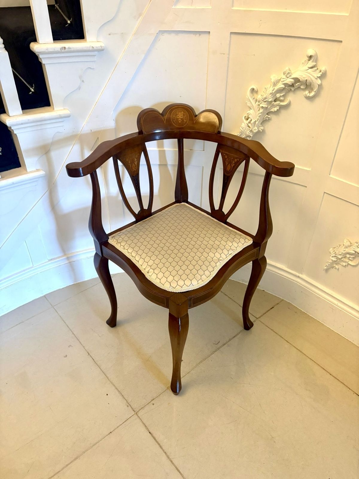 4125.0 Antique Early 20th Century Inlaid Mahogany Corner Chairs Set Of 4 photo
