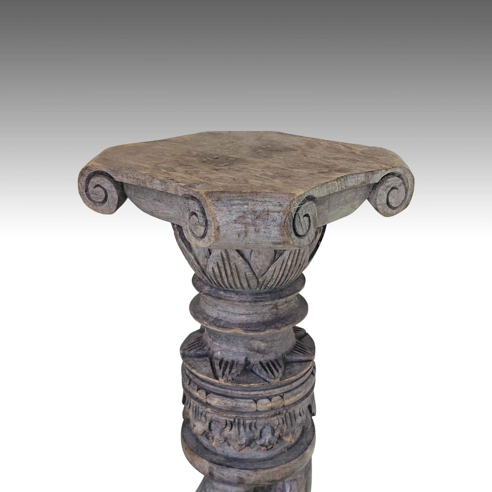 Vintage Carved Wood Plant Stand   Barley Twist Pedestal photo vinterior