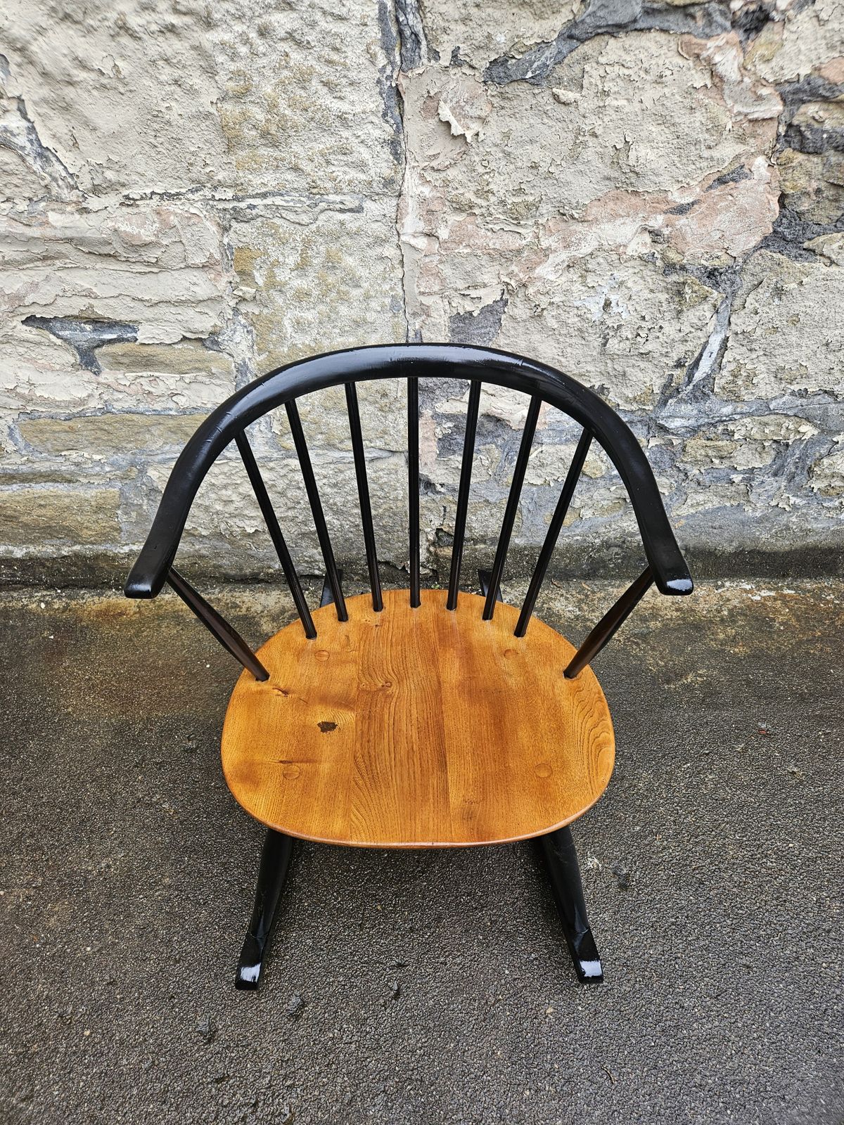 Ercol Cow Horn Bow Top Rocking Chair By Lucian Ercolani Model Number 452 In Black And Elm Mid Century Furniture photo furniture